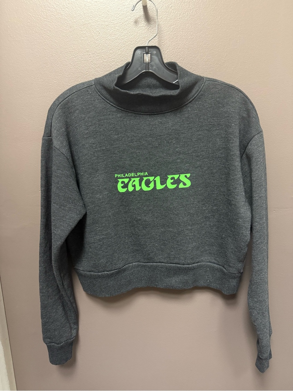 Philadelphia Eagles Charcoal Cropped Mock Neck Sweatshirt - Picture 1 of 14